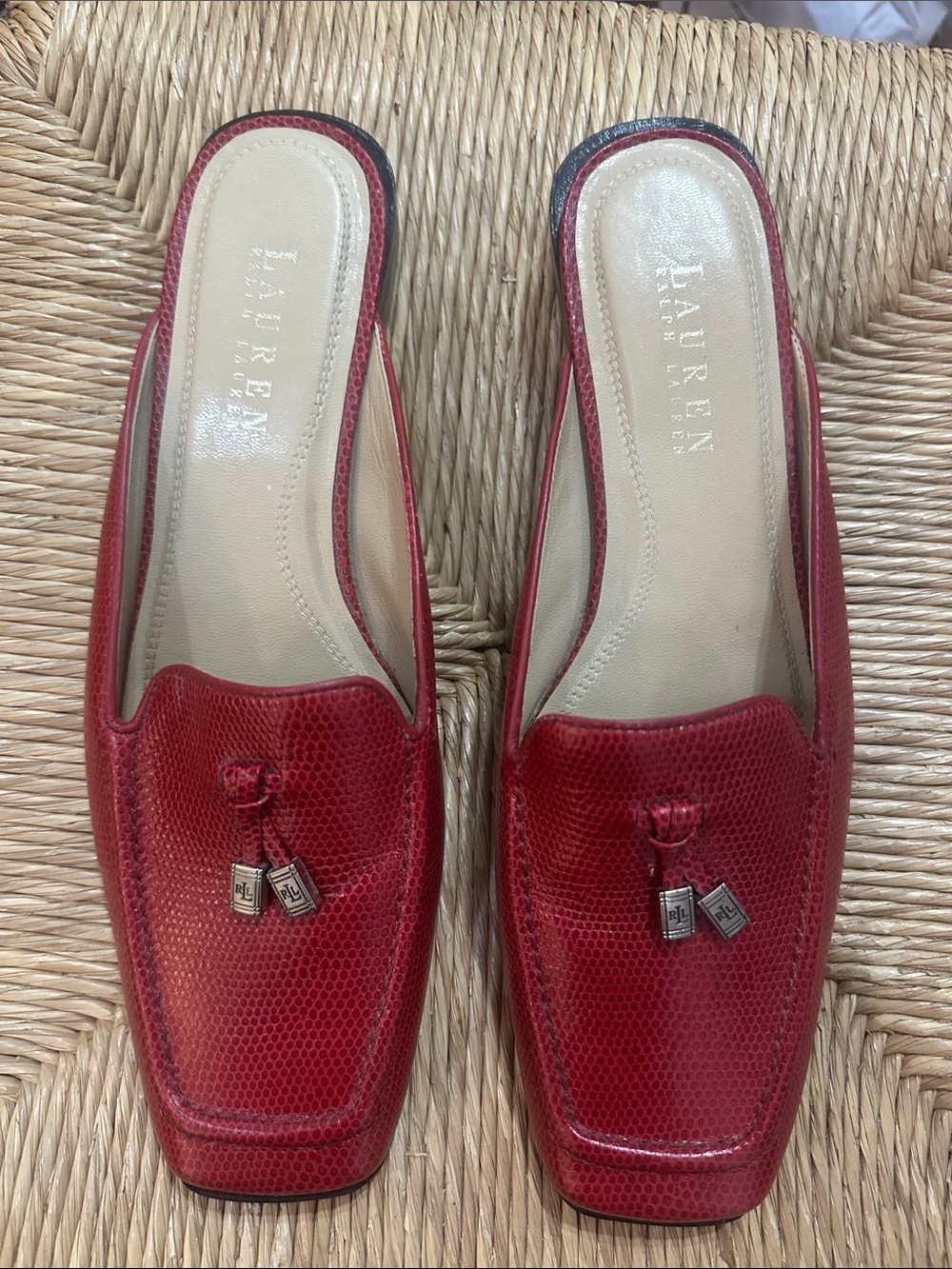 Ralph Lauren Red Leather Tassel Mules size 8